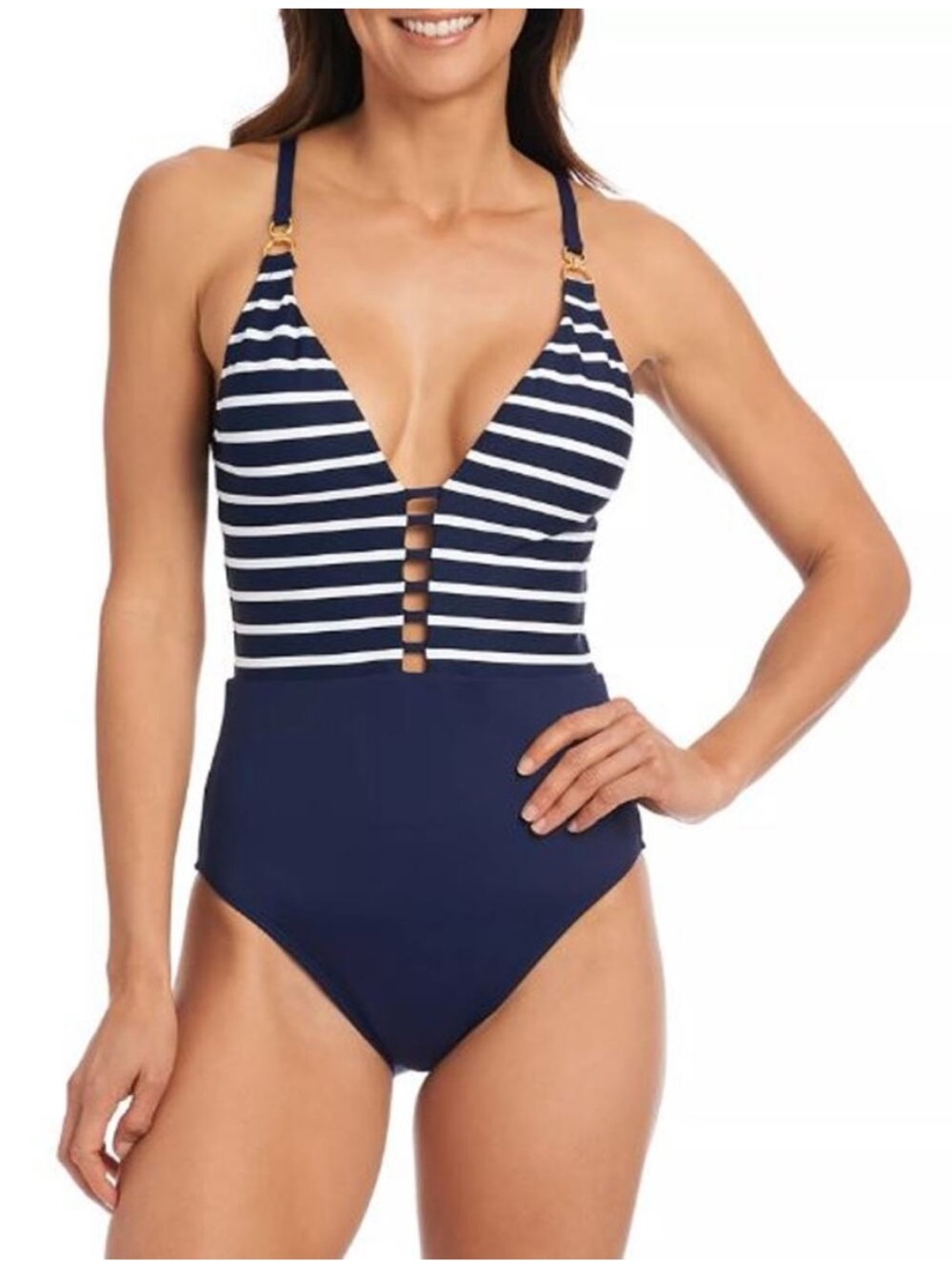 La Blanca Capri Stripe Plunge Bathing Suit
